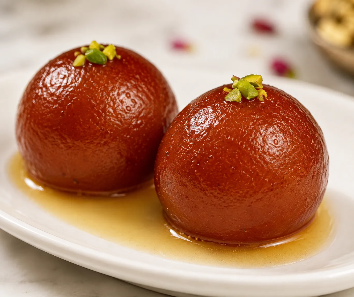 Gulab jamun soaked in warm cardamom syrup at Southside Hakka & Momo House in London, Ontario