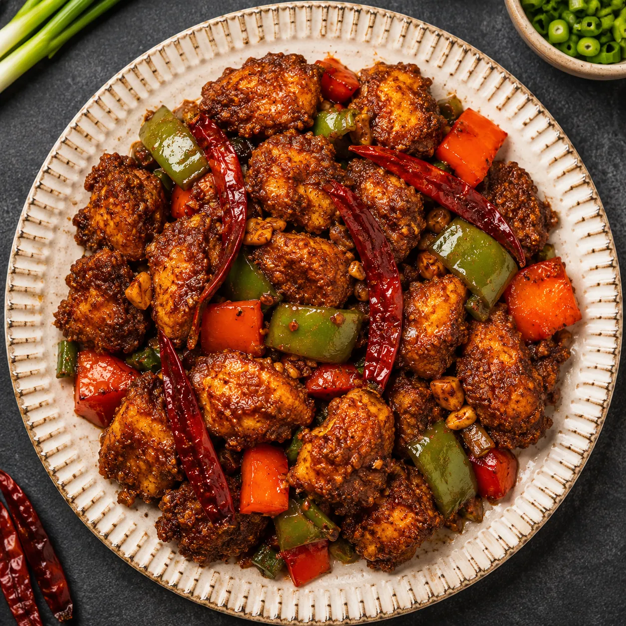 Szechuan chicken in fiery chilli-garlic sauce ready for Hakka takeout near Wellington Road, London ON