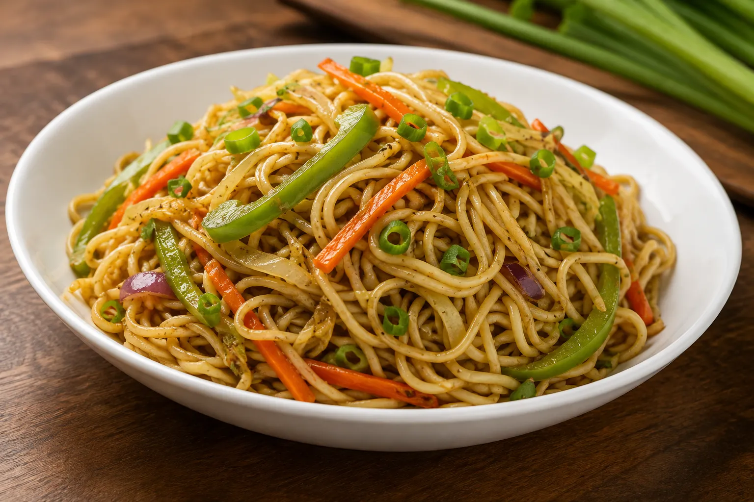 Wok-tossed Hakka noodles with julienned vegetables and spring onion at Southside Hakka & Momo House in London, Ontario